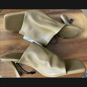 Zara Woman Caramel Soft Genuine Leather Heeled Mule Sandals NWT New 36 6.5